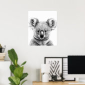 Cute Koala Portrait Black white Poster (Thuiskantoor)