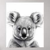 Cute Koala Portrait Black white Poster (Voorkant)