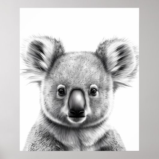 Cute Koala Portrait Black white Poster (Voorkant)