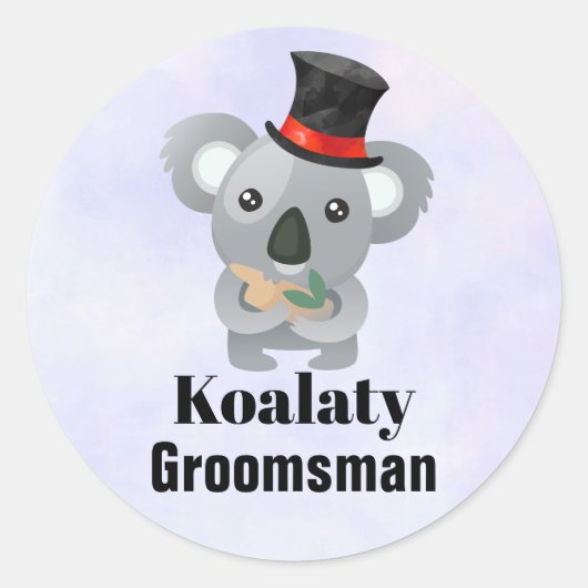 Cute Koala Pun Koalaty Groomsman Ronde Sticker (Voorkant)