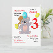 Cute Koala Teddy Bear Birthday Party Invite Kaart (Staand voorkant)