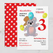 Cute Koala Teddy Bear Birthday Party Invite Kaart (Voorkant / Achterkant)