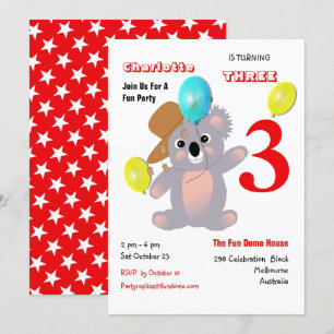 Cute Koala Teddy Bear Birthday Party Invite Kaart