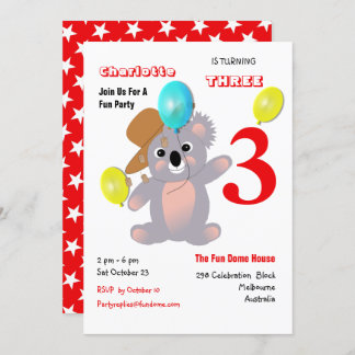 Cute Koala Teddy Bear Birthday Party Invite Kaart