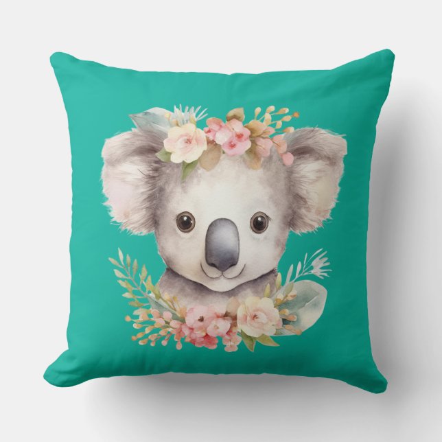 Cute Koala Turquoise Throw Pillow Kussen (Voorkant)