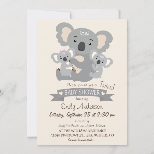 Cute Koala Twins Baby shower Kaart (Voorkant)