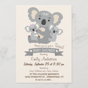 Cute Koala Twins Baby shower Kaart