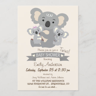 Cute Koala Twins Baby shower Kaart