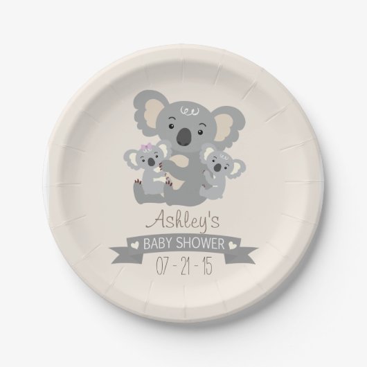 Cute Koala Twins Baby shower Papieren Bordje (Voorkant)
