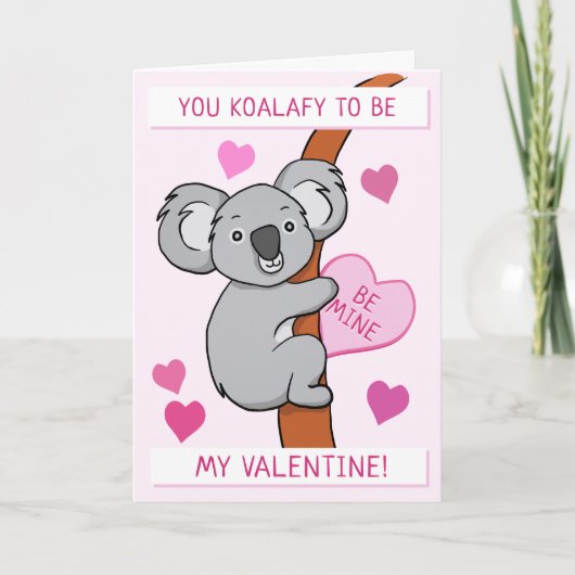 Cute Koala-ty Valentijnse  Roze Wenskaart Kaart (Voorkant)