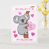 Cute Koala-ty Valentijnse  Roze Wenskaart Kaart (Gele Bloem)