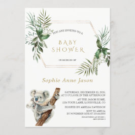 Cute Koala Watercolor Groene Goud Baby Shower Kaart