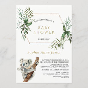 Cute Koala Watercolor Groene Goud Baby Shower Kaart