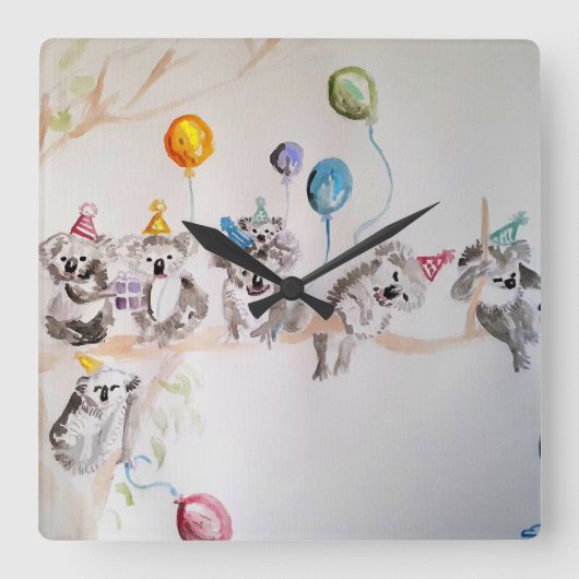 Cute Koala Waterverf Schilder Art Wall Clock Vierkante Klok (Voorkant)