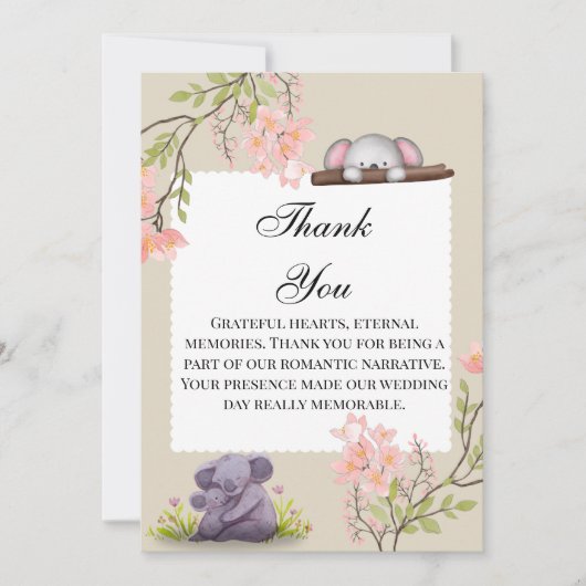 Cute Koala Wedding Thank You Card – Grateful Heart Bedankkaart (Voorkant)