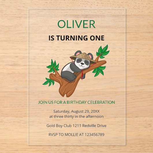 Cute Koala Wild Animal Kids First Birthday Acryl Uitnodigingen (Voorkant)
