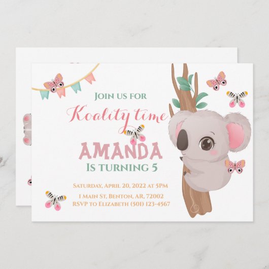 Cute koality time koala beer roze blauwgroen boomd kaart (Voorkant / Achterkant)