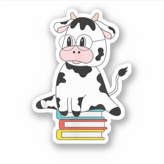 Cute Koe Afdrukken Kawaii Animal Pattern Book Read Sticker (Voorkant)