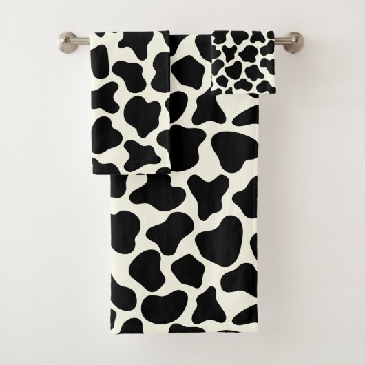 Cute Koe Animal Print Patroon Aesthetic Black Bad Handdoek (Insitu)