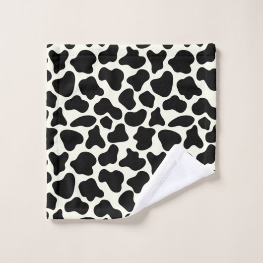 Cute Koe Animal Print Patroon Aesthetic Black Bad Handdoek (Wasdoekje)