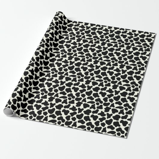 Cute Koe Animal Print Patroon Aesthetic Black Cadeaupapier (Uitgerold)