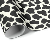 Cute Koe Animal Print Patroon Aesthetic Black Cadeaupapier (Rol Hoek)