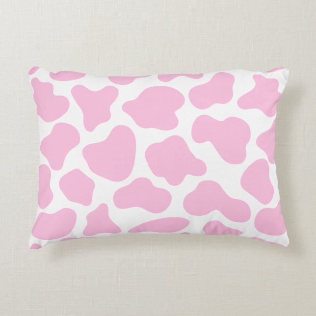 Cute Koe Animal Print Patroon Aesthetisch Roze Accent Kussen (Voorkant)