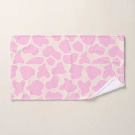 Cute Koe Animal Print Patroon Aesthetisch Roze Bad Handdoek (Handdoek)
