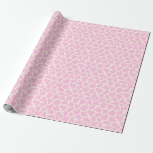 Cute Koe Animal Print Patroon Aesthetisch Roze Cadeaupapier (Uitgerold)