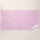 Cute Koe Animal Print Patroon Aesthetisch Roze Strandlaken (Voorkant)