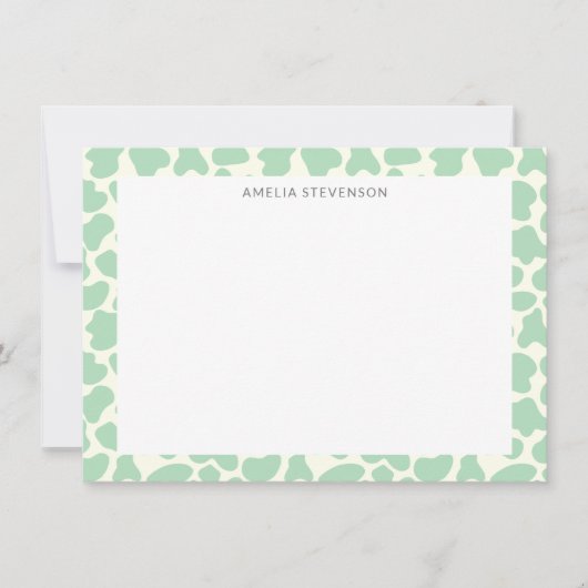 Cute Koe Animal Print Pattern Aangepast groen Notitiekaartje (Voorkant)