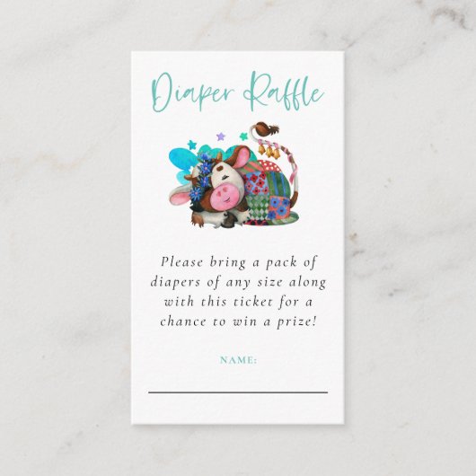 Cute Koe Aslapen Blauwgroen Genderneutraal luieraf Informatiekaartje (Voorkant)