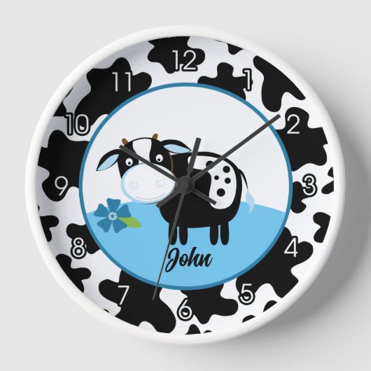 Cute Koe Barnyard Nursery Clock Boy (Voorkant)