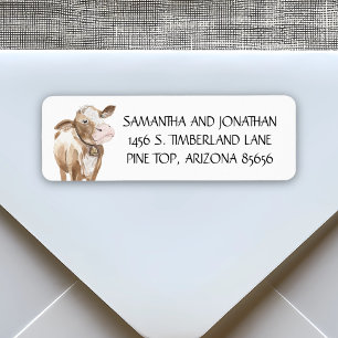 Cute Koe Barnyard Rustic Waterverf western Etiket