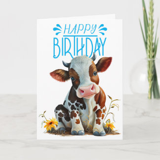 Cute Koe Birthday Boy Blue Kaart