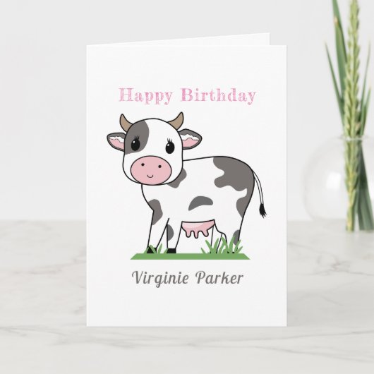 Cute Koe Birthday Kaart (Voorkant)