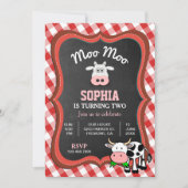 Cute Koe Boerderij Kinderen Birthday Party Uitnodi Kaart (Voorkant)