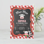 Cute Koe Boerderij Kinderen Birthday Party Uitnodi Kaart (Staand voorkant)