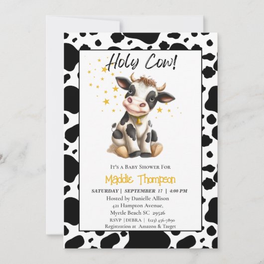 Cute Koe Boerderij Thema Baby shower Uitnodiging (Voorkant)