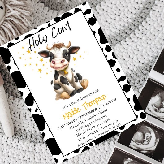 Cute Koe Boerderij Thema Baby shower Uitnodiging
