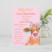 Cute Koe Boho Country Baby Girl Western Floral Inv Kaart (Staand voorkant)