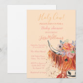 Cute Koe Boho Country Baby Girl Western Floral Inv Kaart (Voorkant / Achterkant)