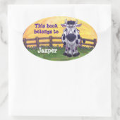 Cute Koe Bookplate Ovale Sticker (Tas)