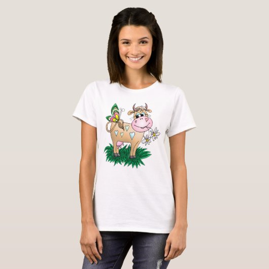 Cute Koe & Butterfly T-shirt (Voorkant volledig)