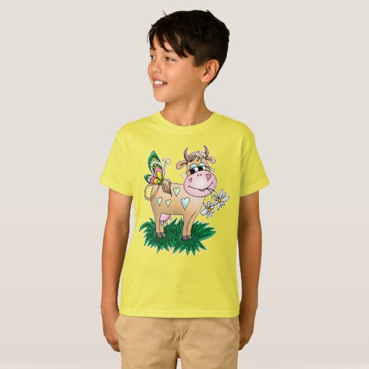 Cute Koe & Butterfly T-shirt (Voorkant volledig)