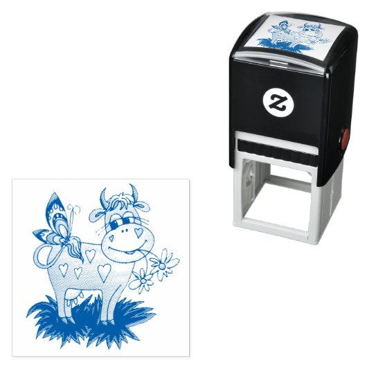 Cute Koe & Butterfly Zelfinktende Stempel (In situ)