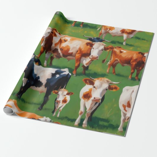 Cute Koe Cadeaupapier (Uitgerold)
