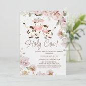 Cute Koe Calf Chic Floral Baby shower Invitation Kaart (Staand voorkant)