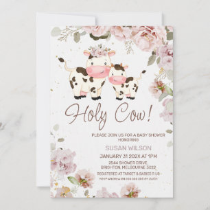 Cute Koe Calf Chic Floral Baby shower Invitation Kaart