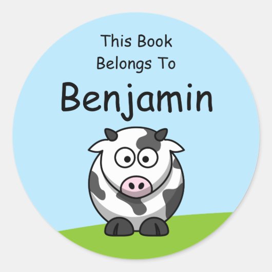 Cute Koe Cartoon Dit boek behoort tot Ronde Sticker (Voorkant)